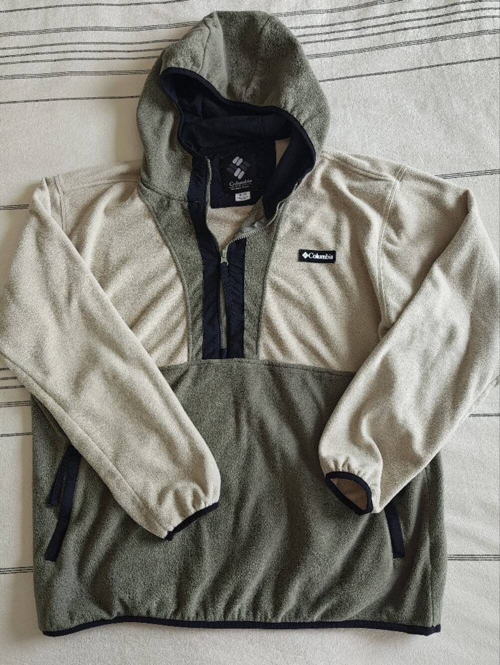 Columbia Olive Green & Cream Fleece Pullover Sz XL